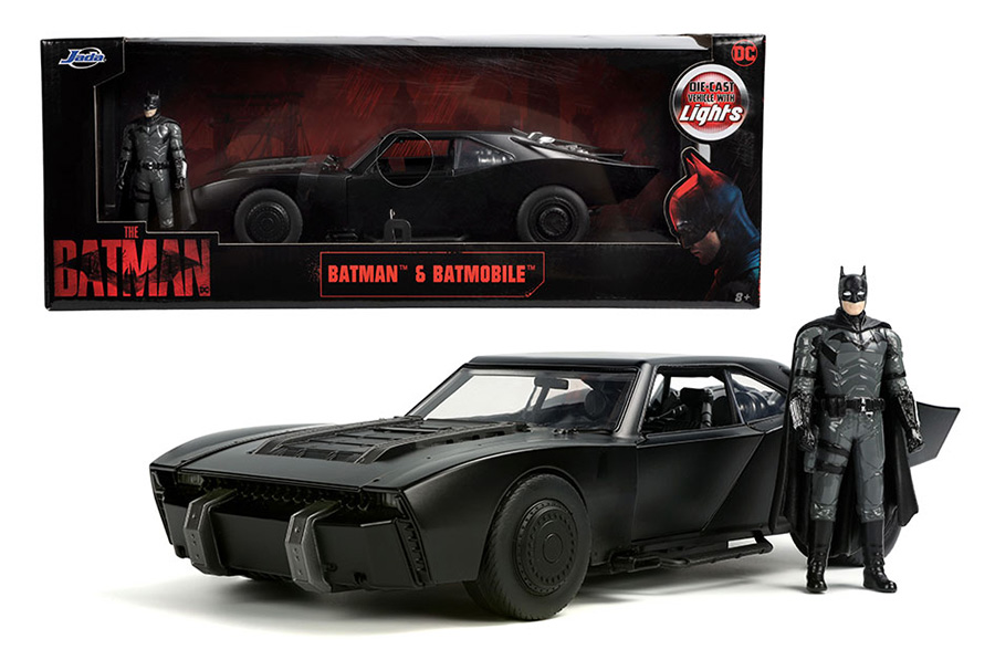 Batman 2022 Batmobile 1/18 Scale Replica With Light & Batman - Click Image to Close