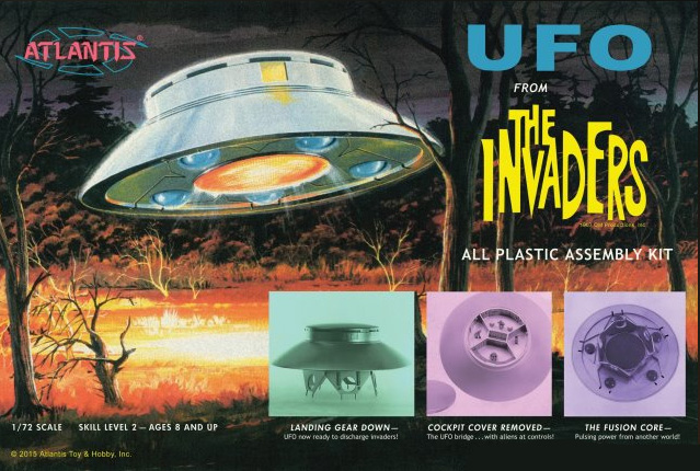 Invaders Flying Saucer U.F.O. 1/72 Scale Model Kit Deluxe Aurora Atlantis Re-Issue with Clear Lights and Dome ORIGINAL BOX - Click Image to Close