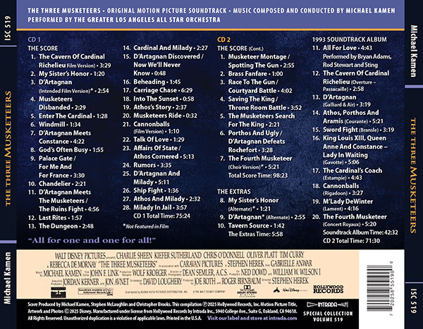 Three Musketeers 1993 Soundtrack CD Michael Kamen Disney - Click Image to Close