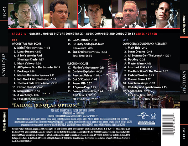 Apollo 13 Soundtrack CD James Horner 2 CD SET - Click Image to Close