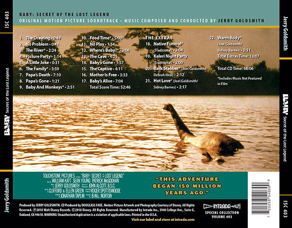 Baby Secret of the Lost Legend Soundtrack CD Jerry Goldsmith - Click Image to Close
