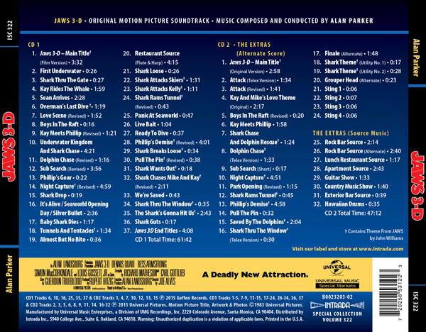 Jaws 3-D Soundtrack CD Alan Parker 2 CD Set - Click Image to Close