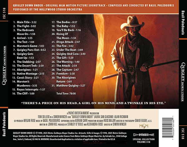 Quigley Down Under 1990 Remastered Soundtrack CD Basil Poledouris - Click Image to Close