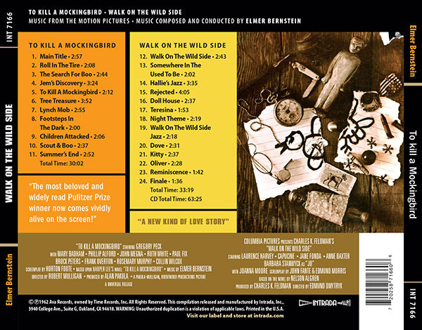 To Kill A Mockingbird / Walk the Wld Side Soundtrack CD Elmer Bernstein - Click Image to Close