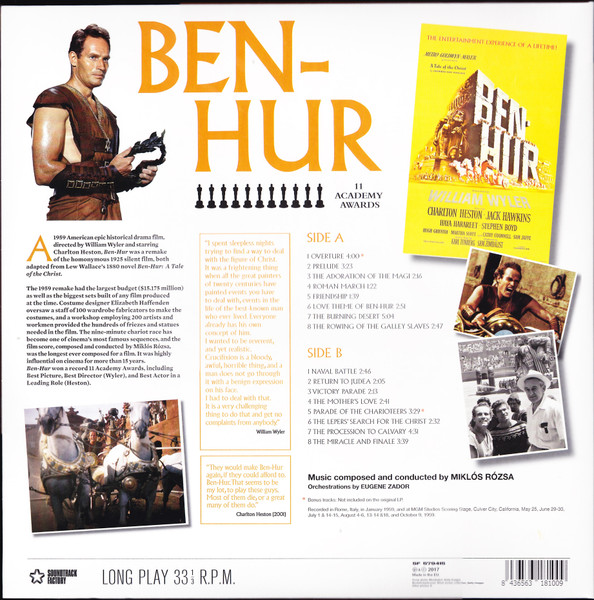 Ben-Hur (1959) Soundtrack Vinyl LP Miklos Rozsa - Click Image to Close