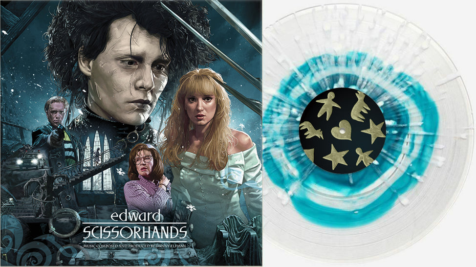 Edward Scissorhands 30th Anniversary Soundtrack Blue Snow Splatter Vinyl LP Danny Elfman - Click Image to Close