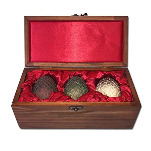 Game of Thrones Dragon Egg Prop Replica Set in Wooden Box Targaryen Edition - Click Image to Close