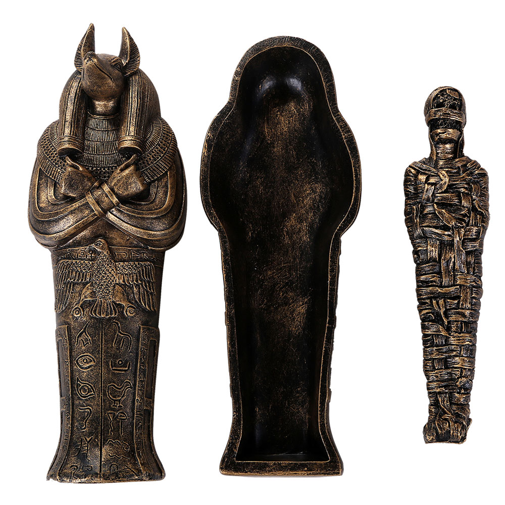 Anubis Egyptian Sarcophagus with Mummy Figure - Click Image to Close