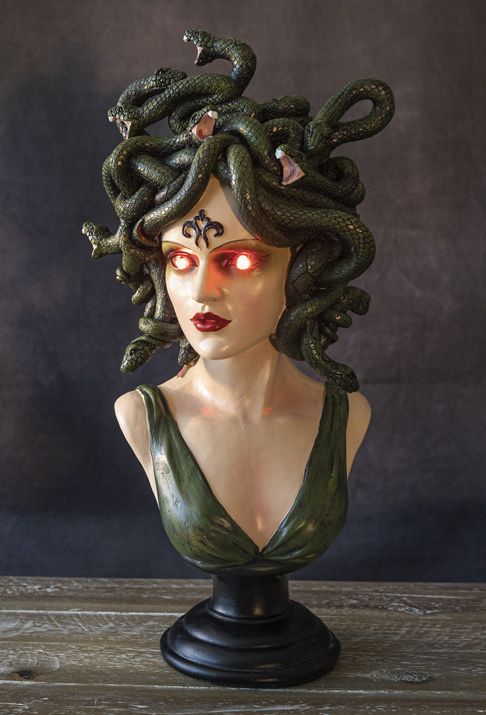 Medusa 15 Inch Statue Bust with LED Light Eyes - Click Image to Close