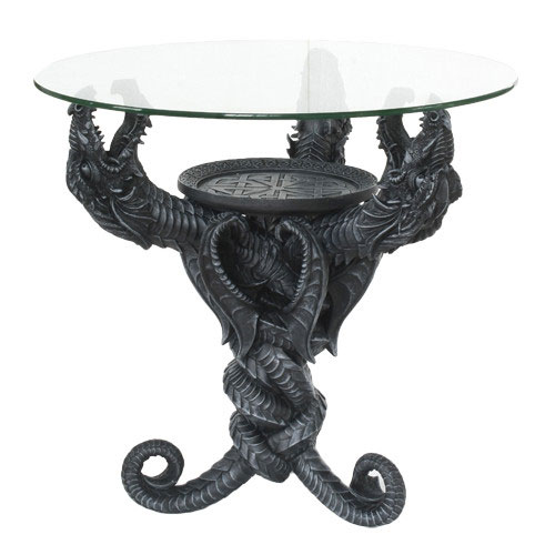 Dragon Heads 22" Tall Glass Top End Table - Click Image to Close