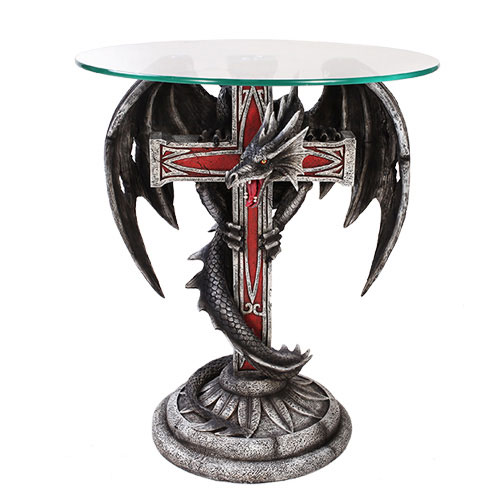 Dragon Cross 18" Tall Glass Top End Table - Click Image to Close
