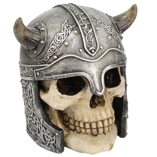 Skull 5" Warrior Skull with Small Horned Helmet - Click Image to Close