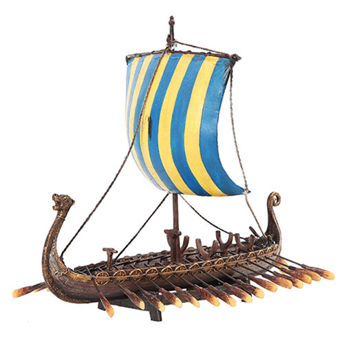 Viking Long Ship Pre-Painted 12" Hand Painted Resin Replica - Click Image to Close