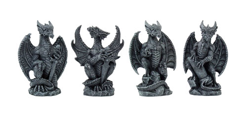 Dragons Set of 4 Small 4" Tall Hand Painted Resin Statues - Click Image to Close