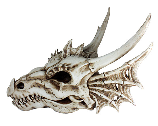 Dragon Skull 20" Long Hand Painted Resin Statue - Click Image to Close