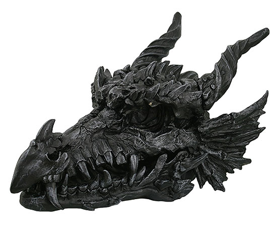 Dragon Skull 30" Long Black Version Hand Painted Resin Statue - Click Image to Close