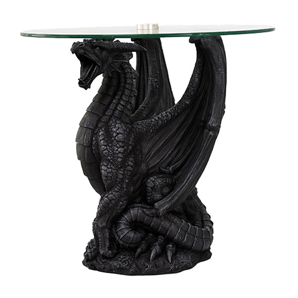 Dragon Table 21" Tall Hand Painted Glass Top Table - Click Image to Close