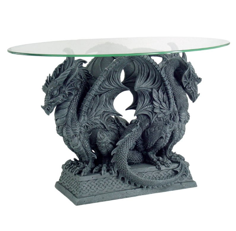Double Dragon 25" Glass Top End Table - Click Image to Close