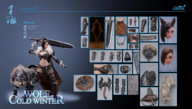 Cold Winter Wolf Beserker 1/6 Scale Female Figure with Wolf by Lucifer - Click Image to Close