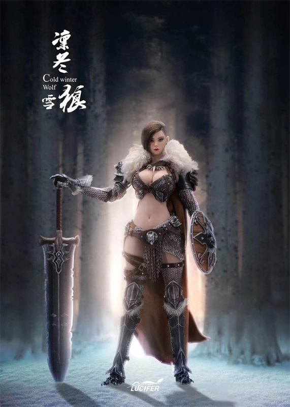 Cold Winter Wolf Beserker 1/6 Scale Female Figure with Wolf by Lucifer - Click Image to Close