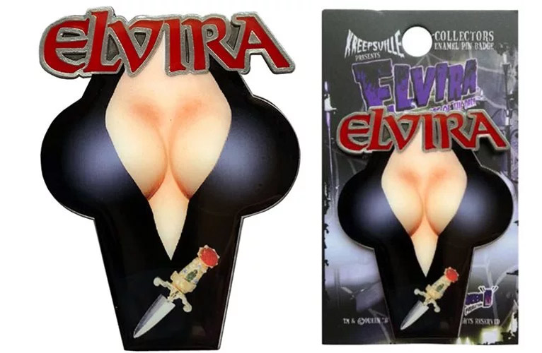 Elvira Mistress of the Dark Chest Logo Enamel Pin - Click Image to Close