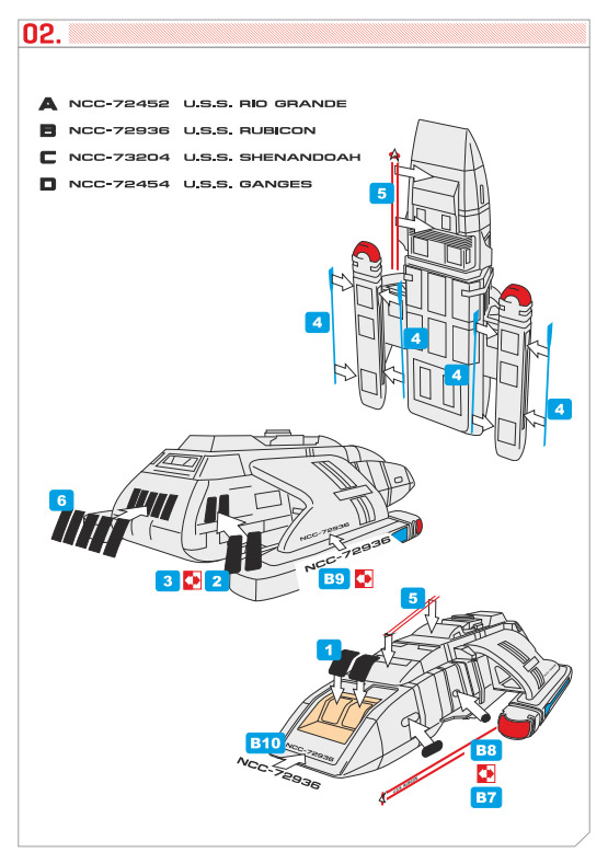 Star Trek TNG Danube Shuttle 1/1400 Scale 4 Pack Model Kit with Decals by Green Strawberry - Click Image to Close