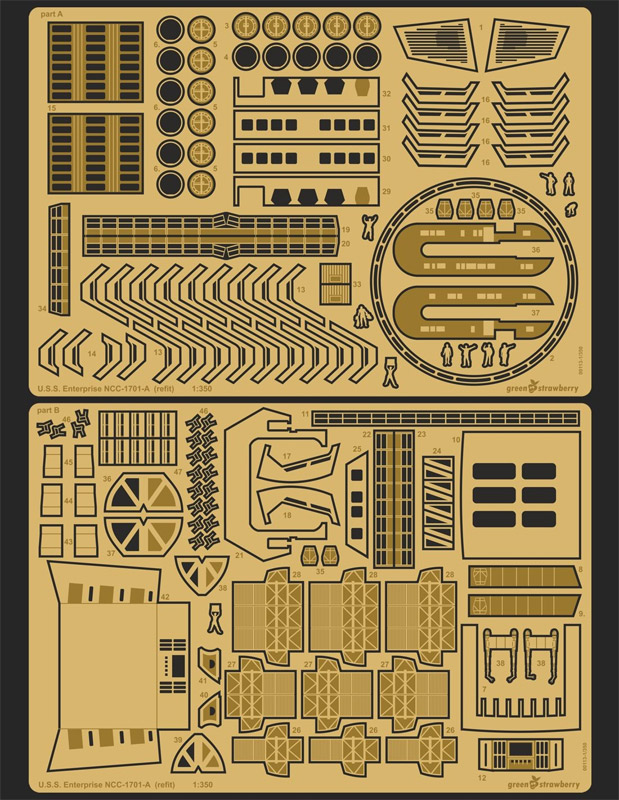 Star Trek TOS Enterprise NCC-1701 / NCC-1701-A 1/350 Scale Photoetch Detail Set by Green Strawberry - Click Image to Close