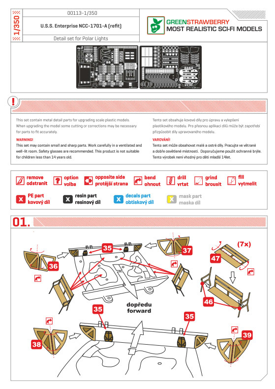 Star Trek TOS Enterprise NCC-1701 / NCC-1701-A 1/350 Scale Photoetch Detail Set by Green Strawberry - Click Image to Close