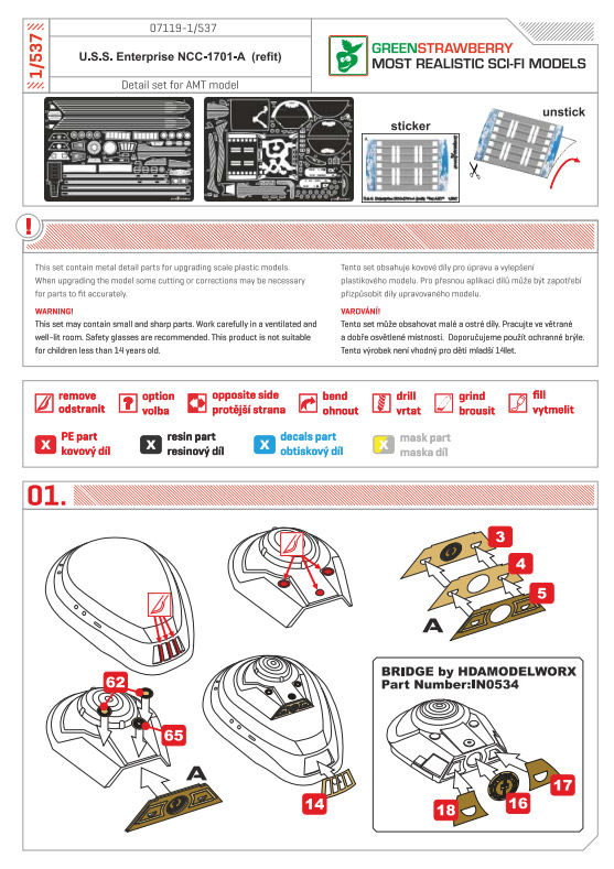 Star Trek TOS Enterprise 1701-A Refit 1/537 Scale Photoetch Detail Set for AMT by Green Strawberry - Click Image to Close