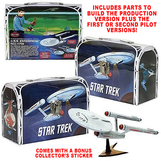 Star Trek TOS Enterprise 1/1000 Scale Model Kit in Tin Lunchbox Packaging - Click Image to Close