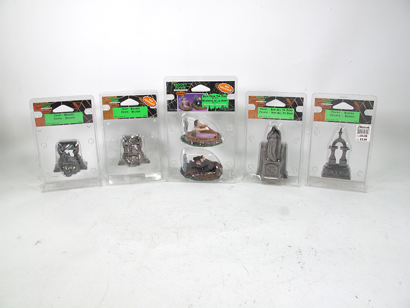 Spooky Town Crypt Gravestone Collection Retired 5 Items - Click Image to Close
