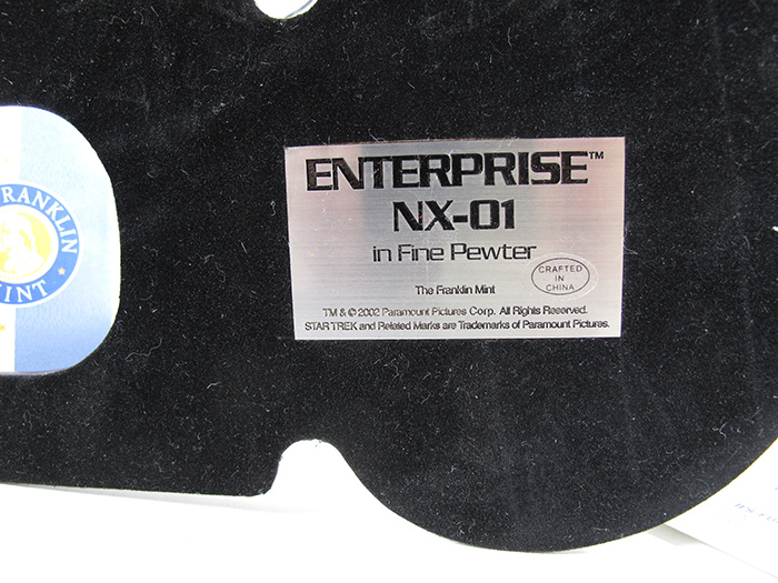 Star Trek Enterprise NX-01 Large Pewter Replica Franklin Mint - Click Image to Close