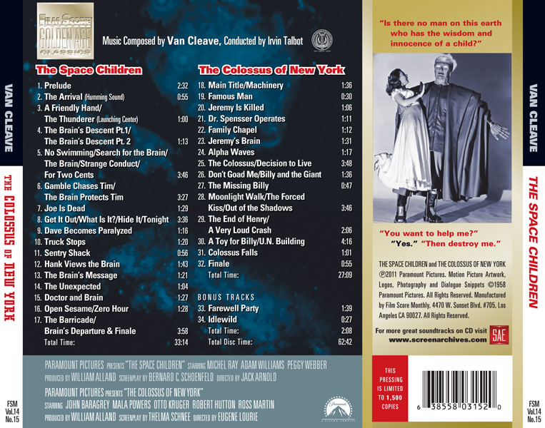 Space Children / The Colossus of New York 1958 Soundtrack CD - Click Image to Close