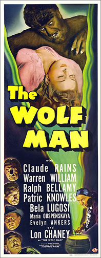 Wolf Man Lon Chaney Bela Lugosi Repro Insert Poster 14X36 - Click Image to Close