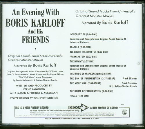Evening with Boris Karloff and Friends Soundtrack CD - Click Image to Close