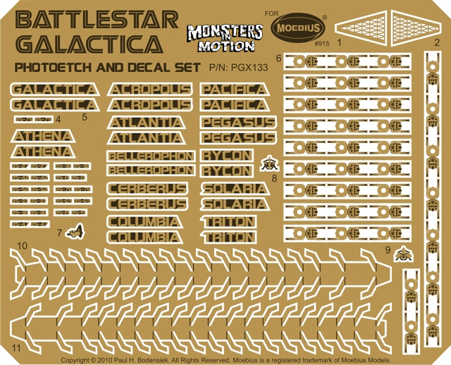 Battlestar Galactica 2003 Galactica Model Photoetch & Decal Set for Moebius - Click Image to Close